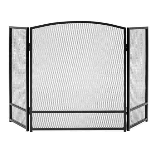 3 Panel Steel Mesh Fireplace Screen with SparkBlocking Guard, Black Foldable HeavyDuty Frame
