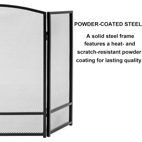 3 Panel Steel Mesh Fireplace Screen with SparkBlocking Guard, Black Foldable HeavyDuty Frame 2
