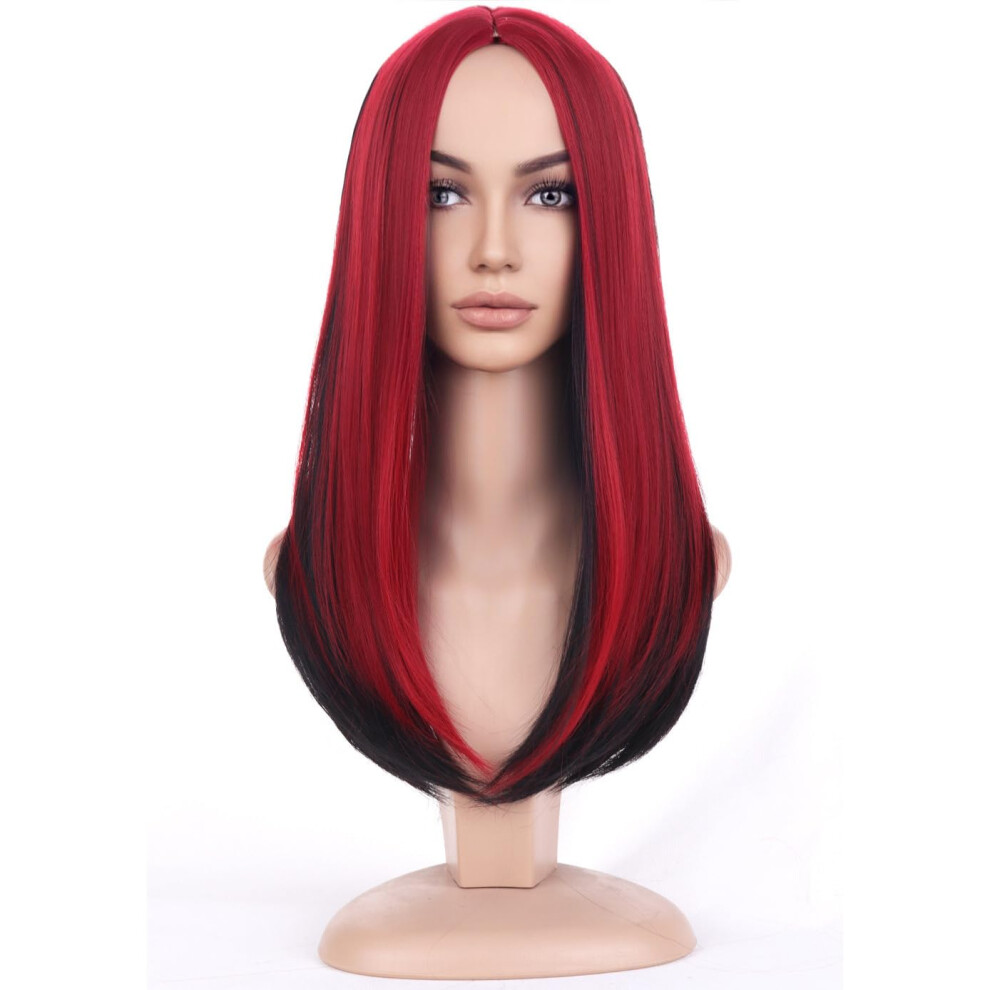 Unisex Black,Red Black And Red Long Straight Synthetic Wig For Women Heat Resistant Cosplay Costume Hair