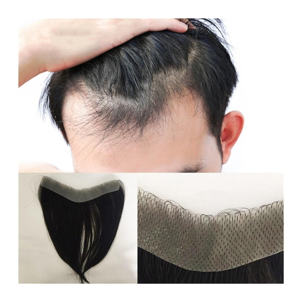 Unisex Men's Human Hair Vshape Toupee With Pu Thin Skin Base, Natural Hairline Hairpiece For Men