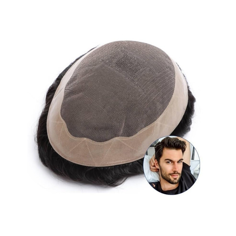 Unisex Men's Toupee Hair Replacement System Human Hair Mono Pu Perimeter 8X10 Medium Density