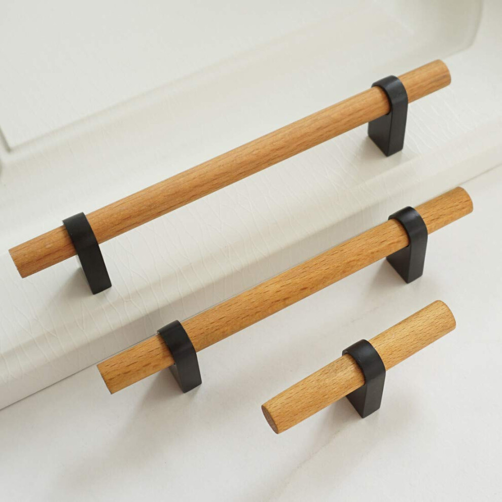Black Beech Wood Cabinet Handles With Zinc Alloy Ends, Vintage Drawer Pulls 96Mm 128Mm 9365369436879