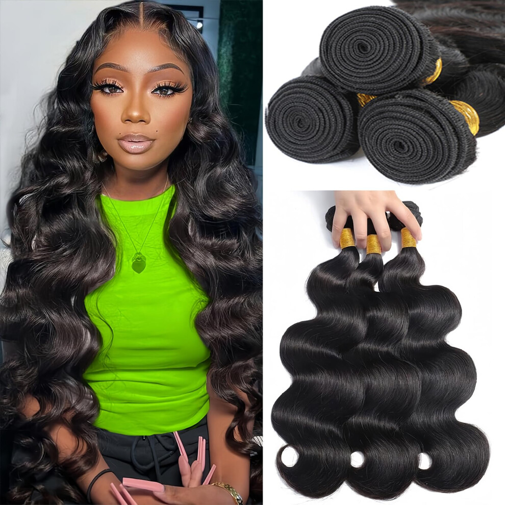 26 Inch Brazilian Body Wave Human Hair Bundles 12A Grade Virgin Extensions Natural Black