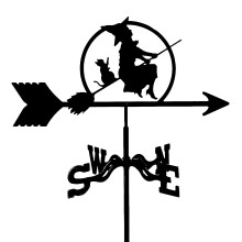 Stainless Steel Witch Cat Weather Vane with Wind Direction Indicator, Retro Garden Roof Decor