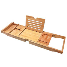 Bamboo Bath Tub Tray with Book Holder, Phone Stand, Adjustable Spa Caddy 72104cm Waterproof