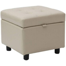 Footstool Ottoman with Storage Cube and Wooden Legs for Living Room or Bedroom Vintage Decor Chair