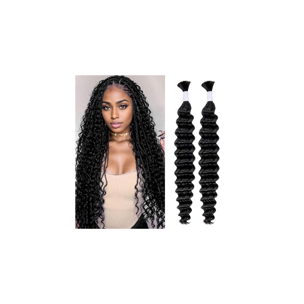 10A Deep Wave Brazilian Virgin Human Hair Bulk 71cm for Braiding Crochet Wig Making Black