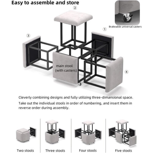 PU Leather Storage Ottoman Cube with Swivel Casters, Stackable Stool for Living Room, Bedroom, Office 2