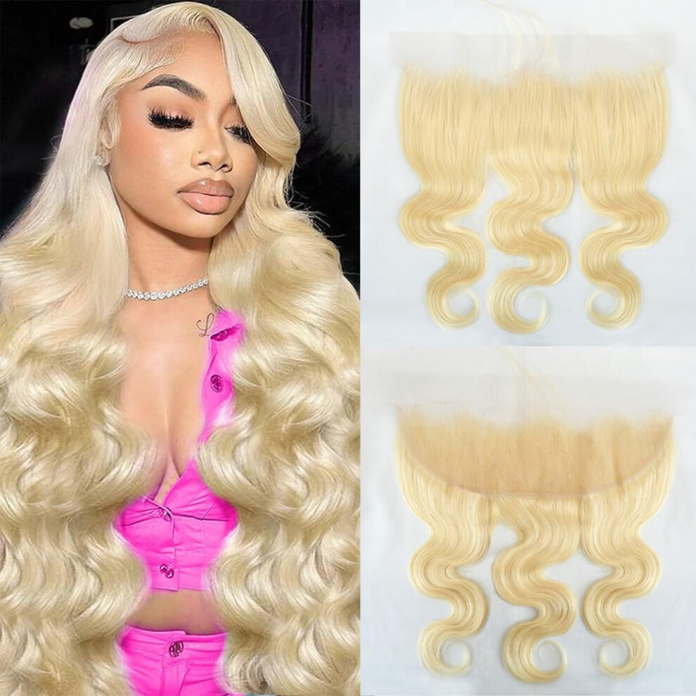Unisex 613 Blonde Brazilian Body Wave Hair Bundles With 13X4 Hd Lace Frontal Pre Plucked Virgin Remy