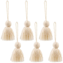 6Pcs Beige Cotton Tassel Set with Loop 6 Inch for Curtains Tiebacks Tablecloths Bags Pillows DIY Crafts