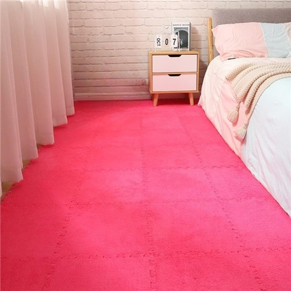 Kids Play Mat 60Pcs Rose Soft Plush Foam Interlocking Tiles For Nursery And Playroom Red