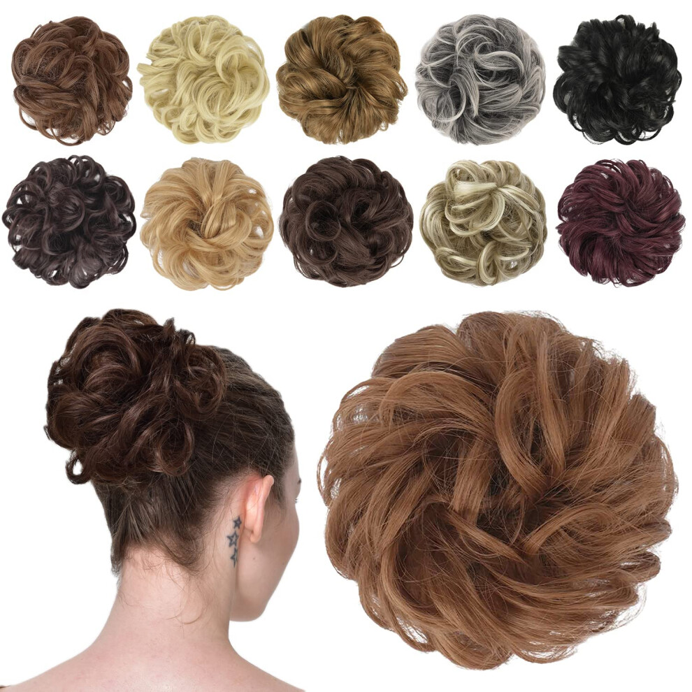 Unisex Red Messy Bun Hair Piece Light Auburn Â Elastic Wavy Curly Hair Bun Extension For Instant Volume Boost