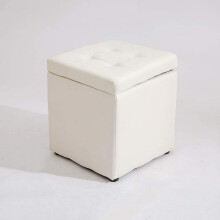 Ottoman Storage Box Faux Leather Footstool Cube Seat with Padded Cushion for Living Room