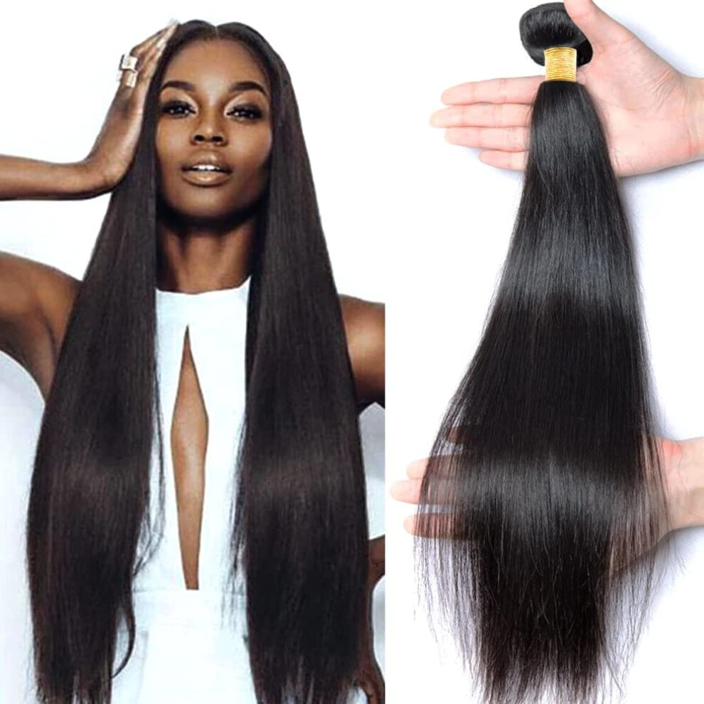 Unisex Black Malaysian Virgin Remy Human Hair Extensions Silky Straight Weave 14Inch 100G Bundle
