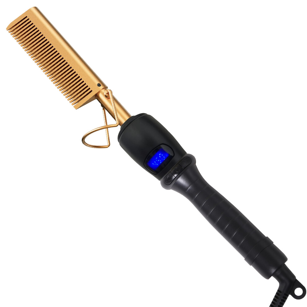 Hot Comb Hair Straightener with Fast Heating Ceramic Plates, Dual Voltage Press Comb for Travel, Beard and Wigs