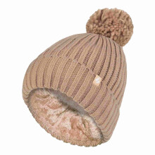 (One Size, Beige) Heat Holders - Heat Holders Damen Strickmütze mit Kunstfell Bommel und Fleecefutter - Schwarz