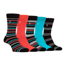 (39-45, Schwarz / Koralle) Farah - Farah - 5er Pack Herren Bambus Socken | Uni Socken Bunt Gestreift