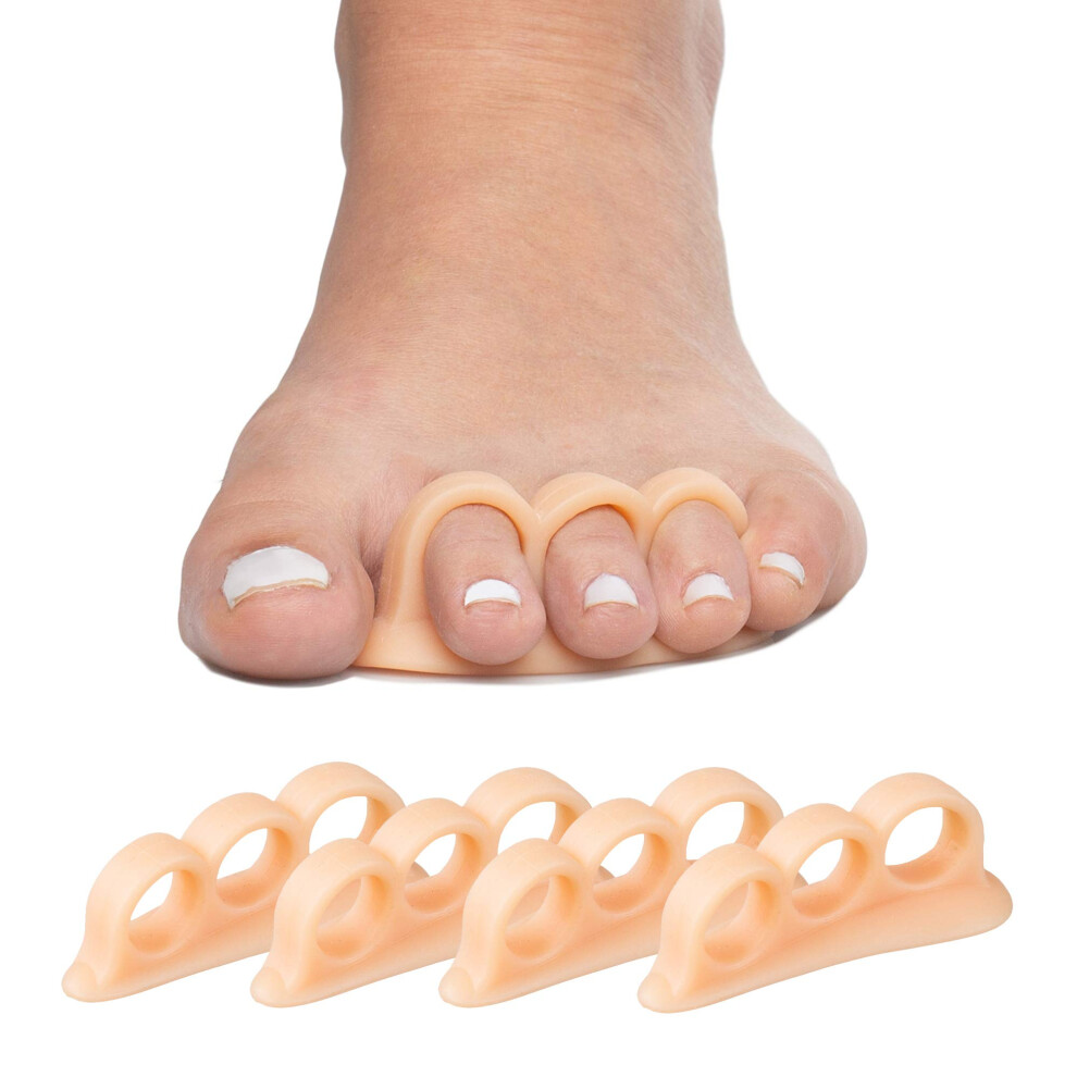 Beige Toe Separators Hammer Toe Corrector Triple Loop Gel Spacers Gentle Realignment 4 Pack