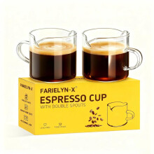 Espresso Cups Set of 2, 5oz Heat Resistant Glass with Handle, Double Spout for Coffee and Frothing