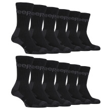 (6-11 UK, Schwarz) Jeep - Jeep - 12 Paar luxuriöse gepolsterte Baumwoll-Wandersocken für Herren