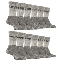 (6-11 UK, Stein) Jeep - Jeep - 12 Paar luxuriöse gepolsterte Baumwoll-Wandersocken für Herren