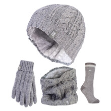 (S/M, Light Grey (Greystoke)) Heat Holders - Ladies Thermal Winter Set - Hat, Gloves, Neckwarmer & Twist Socks