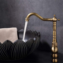Antique Copper Kitchen Faucet with 360 Rotating Spout and Single Handle Mixer Tap