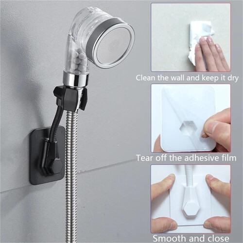 Adjustable Shower Head Holder 2PCS Universal Bathroom Wall Bracket with Strong Adhesive and Easy Installation 1