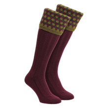 (6-11, Wine) HJ Hall - Mens Shooting Merino Wool Socks Warm Country Diamond Pattern