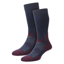 (06-Nov, Marineblau/Rotmeliert) HJ Hall - HJ Hall - Herren Trekking-Wollsocken gepolstert Outdoor glatte Spitze
