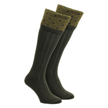 (11-13, Dark Olive) HJ Hall - Mens Shooting Merino Wool Socks Warm Country Jacquard Pattern