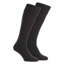 (10-13, Black) HJ Hall - Mens Premium Wool Kilt Socks Knee High Diamond Pattern Turn Over Top