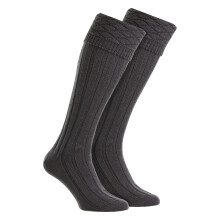 (6-10, Charcoal) HJ Hall - Mens Premium Wool Kilt Socks Knee High Diamond Pattern Turn Over Top