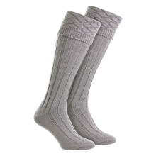 (10-13, Light Grey) HJ Hall - Mens Premium Wool Kilt Socks Knee High Diamond Pattern Turn Over Top