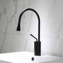 Brushed Gold Bathroom Faucet with Hot and Cold Mixer for Tall Vessel Sink (Middle Black)