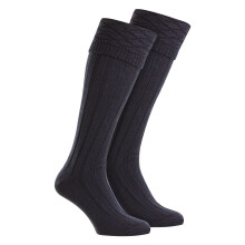 (6-10, Navy) HJ Hall - Mens Premium Wool Kilt Socks Knee High Diamond Pattern Turn Over Top