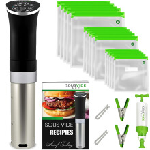 SousVideArt Sous Vide Cooker Immersion Circulator ?????? Sous Vide Starter Kit ?????? Sous Vide Pod 1000W 15 Bags Pump Clips Free Cookbook