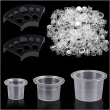 Aelmiyw 300pcs Tattoo Ink Caps Kit with 2 Cup Holders, 100 Small (8mm), 100 Medium (11mm), 100 Large (15mm) Tattoo Ink Cups, Water Resistant