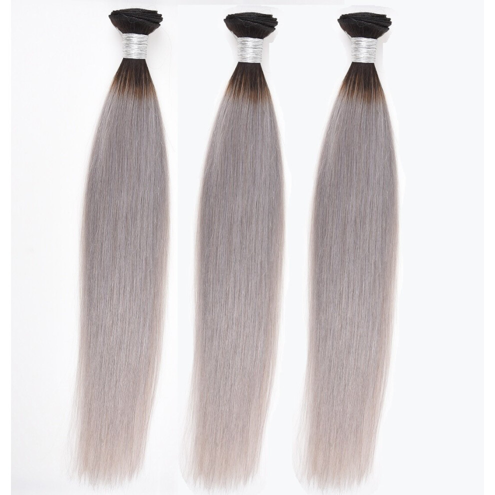 Unisex Grey Brazilian Virgin Hair Straight Grandma 3 Bundles Unprocessed Tangle Human Hair Weave