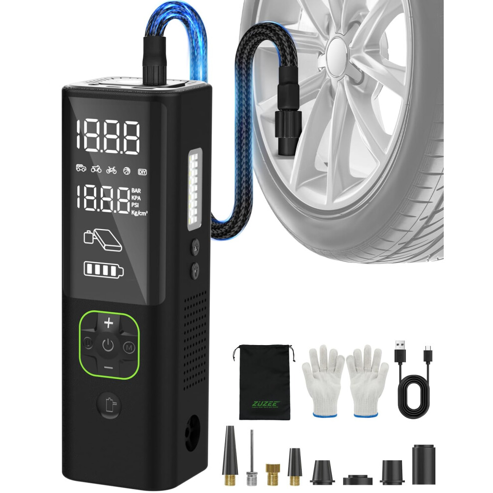 Portable Air Compressor, Zuzee 3X Faster Portable Tire Inflator | 150Psi, Triple Lcd, Multi Inflation Mode | Air Pump For Tires Of Car, Bicycle, 198168742075