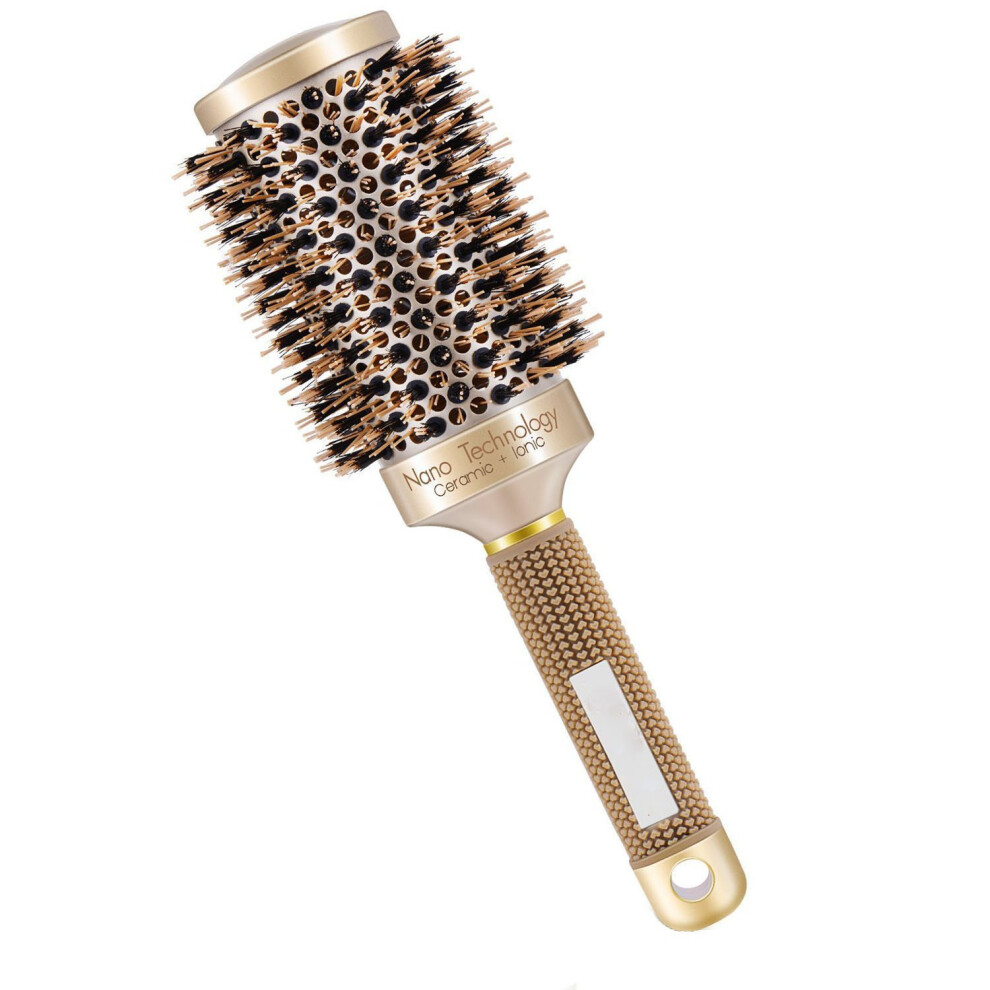 Gold Round Barrel Hair Brush 2 Inch Boar Bristle Nano Thermal Ceramic For Fast Blow Drying And Shine