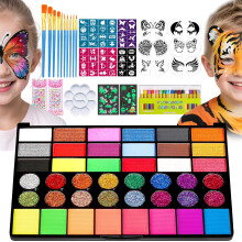 Face Painting kit for Kids Aldult, 42 Colors Non Toxic Face Paint with 16 Face Paint Crayons, 6 Reusable Face Painting Stencils, 60 Sticky Stencils