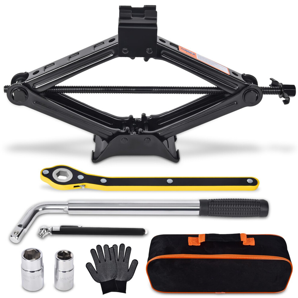 Car Jack Kit Scissor Jack For Car 2 Ton (4409 Lbs) Tire Jack Tool Kit Universal Car Emergency Kit With Lug Wrench Tire Changing Kit For Car Suv Mpv 767392933292