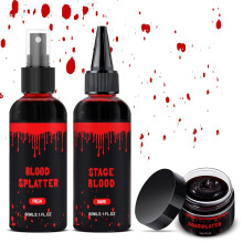 Halloween Fake Blood Makeup Kits - Blood Spray 60ml+ Coagulated Gel 60ml + Dripping 40ml - 3PCS, Washable Realistic SFX Makeup Set for Clothes, Face,