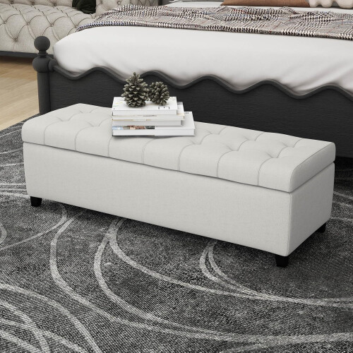 Light Grey Storage Ottoman with Hidden Compartment, Multi Functional Footrest Seat for Living Room 2