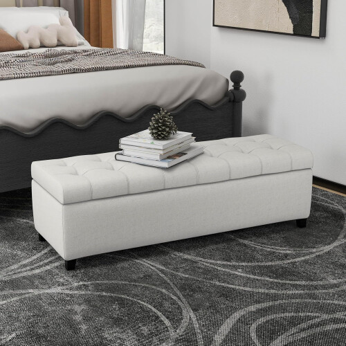 Light Grey Storage Ottoman with Hidden Compartment, Multi Functional Footrest Seat for Living Room 1