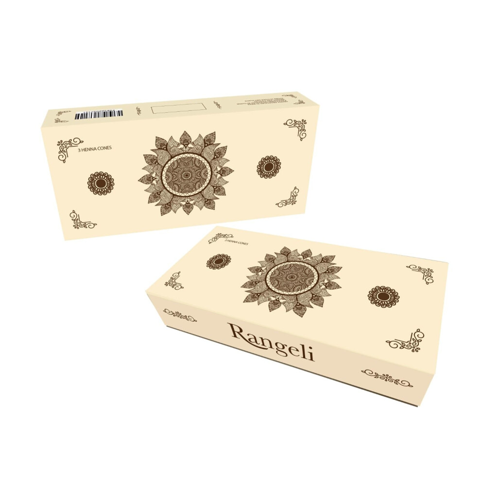 Rangeli 100% Natural Henna Cones With Stencil Kit, Ready To Use Suitable For Temporary Tattoo Weddings And Festivals, Chemical-Free Reddish-Brown