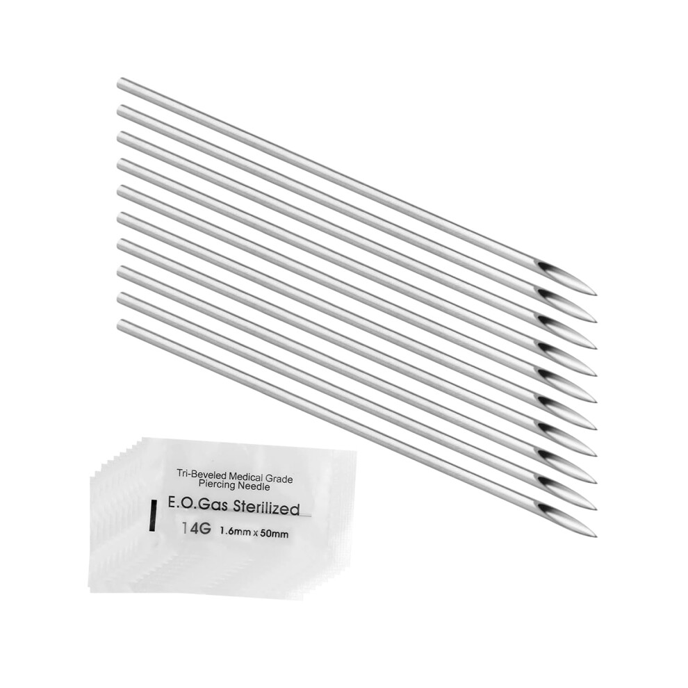 Hopzab 10 Pcs Piercing Needles Disposable Perforating Needls Piercing Tool With Individual Packaging For Ear Nose Navel Nipple Lip Body(1.6Mm 14G)