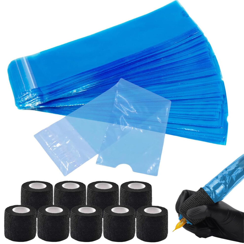 Joyola Pen Covers And Grip Tape Wrap Covers, 200 Disposable Tattoo Pen Covers And 9 Tattoo Grip Tape Accessories(6.5 X 18 Cm)