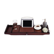 Luxury Expandable Bamboo Bathtub Tray with Adjustable Sides, Wine and Book Holder for Spa